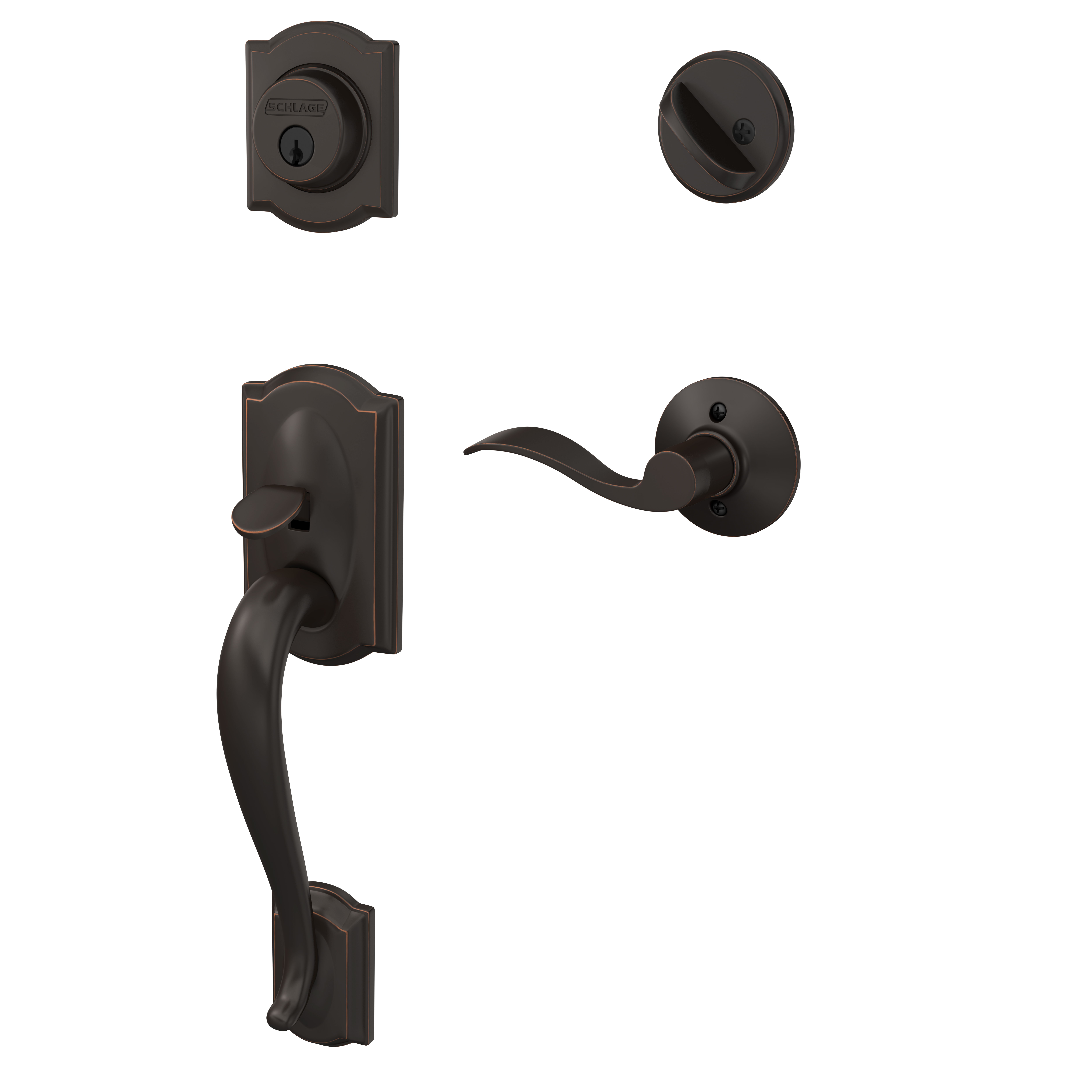 Schlage Camelot Satin Nickel Entry Door Handle Set